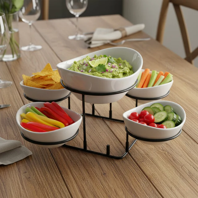 5 Piece Serving Bowl Set With Black Stand