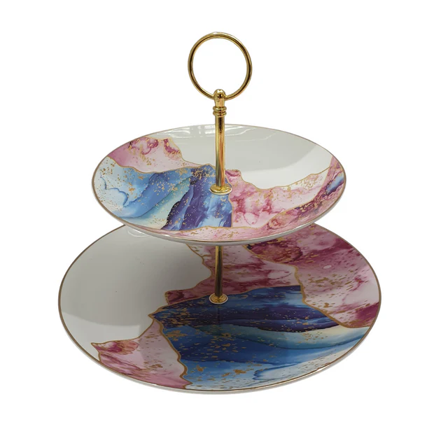 Two-Tier Marble Pattern Dessert Stand